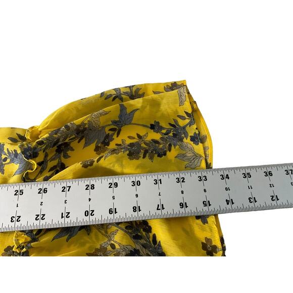 BCBGMAXAZRIA XXS Yellow Dress Floral V-Neck Ruffle Tiered Hemline Polyester - Picture 6 of 12